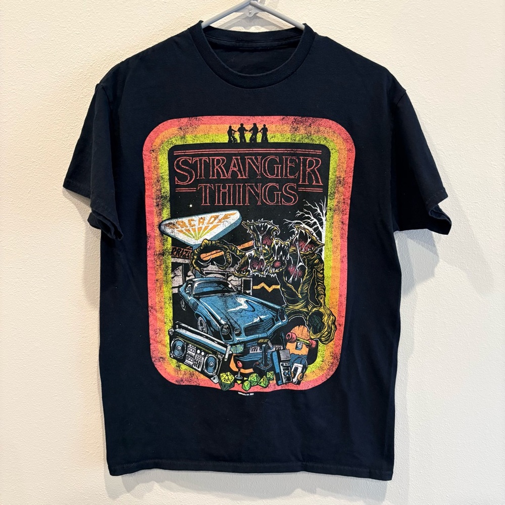 Stranger Things Kids Graphic Tee - Black with Multicolor Print Medium